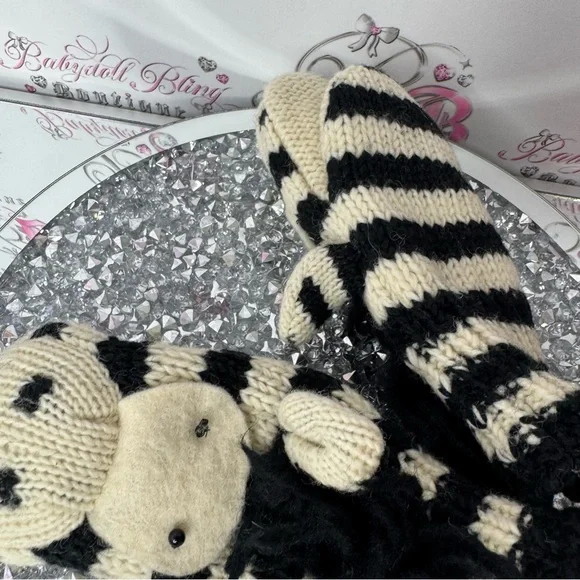 Delux mittens zebra wool thick warm animal puppet style cute winter gloves y2k - Picture 4 of 15